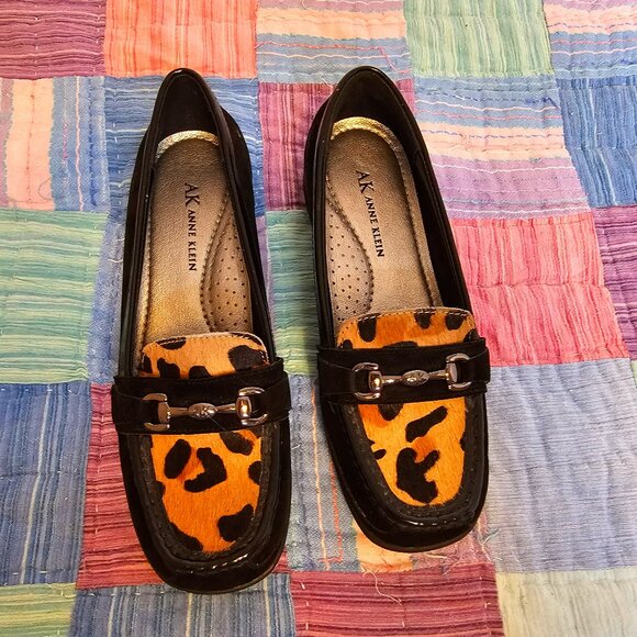 Anne Klein Shoes - Ann Klein Zerega Slip on Loafers, Faux Leopard Fur with Black Suede, Size 7